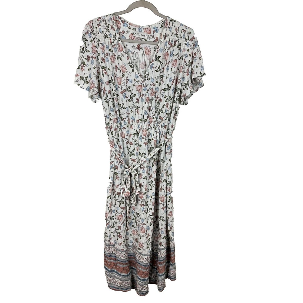 Knox Rose White Floral Maxi Dress with Pink and Green Accents